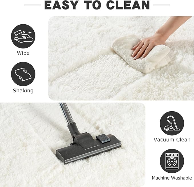Round White Rug for Bedroom, 4 ft Circle Area Rugs for Living Room, Soft Fluffy Shag Carpet for Teen Girls Boys Nursery Room Dorm Home Decor Aesthetic