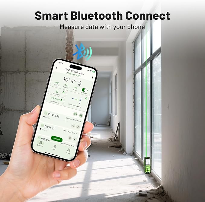 395FT Bluetoothed Green Laser Measuring Tool with Angle Sensor, Huepar 1/16in Accuracy Laser Distance Measurement Tool, Digital Laser Room Measuring Device, Laser Distance Meters