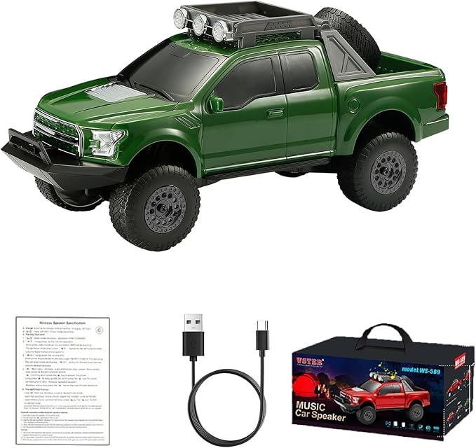 WS-589 Rugged Pickup Truck Bluetooth Replica Speaker – Portable Audio with TWS, LED Party Lights & HD Stereo | Unique Surprise Gift for Music & Truck Lovers (Green)