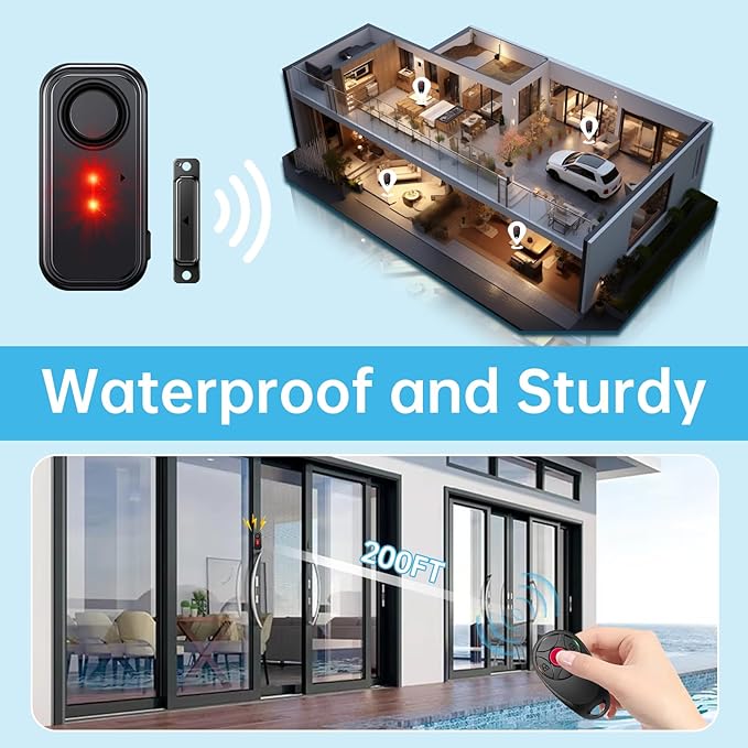 HENDUN Upgraded Window and Door Alarm with Remote, Pool Alarm for Kids Safety, IP66 Waterproof Indoor/Outdoor Home Security Sensor, Wireless Doorbell Chime/Buzzer When Opened Loud