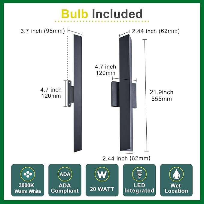 Tarentlight Modern Outdoor Porch Light Patio Lamp in 20W 3000K Integrated LED with Aluminum Triangle & Frosted Glass, IP65 Waterproof Wall Sconce,2 Pack(Textured Black),Can Installed in Any Direction.