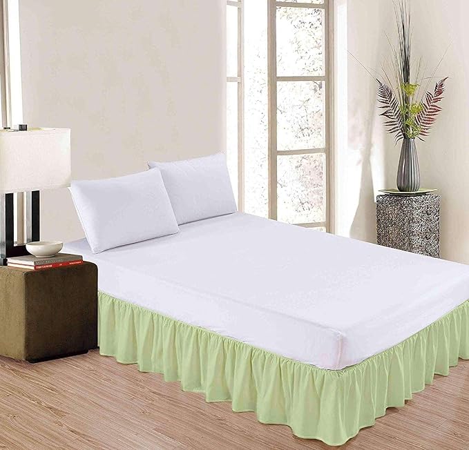 Sage Solid Ruffled Bed Skirt Queen-XL-10 Inch Drop Split Corner, Microfiber Bedskirt with Platform Three Sided Coverage