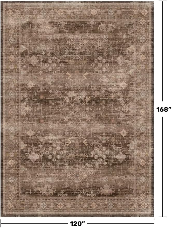 Hazo Haus Brown Rug for Living Room 10x14 - Extra Large Vintage Western Unique Neutral Taupe, Washable Low Pile Non-Slip Soft Thin Area Rug for Dining Under Table, Bedroom Under Bed, Home Office - Image 2