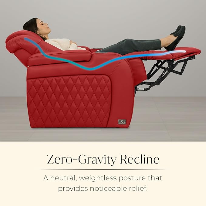 Seatcraft Diamante Zero-Gravity CoolZero Italian Leather Home Theater Seating, Power Headrest, Power Recline, Row of 3 Left Loveseat, Red