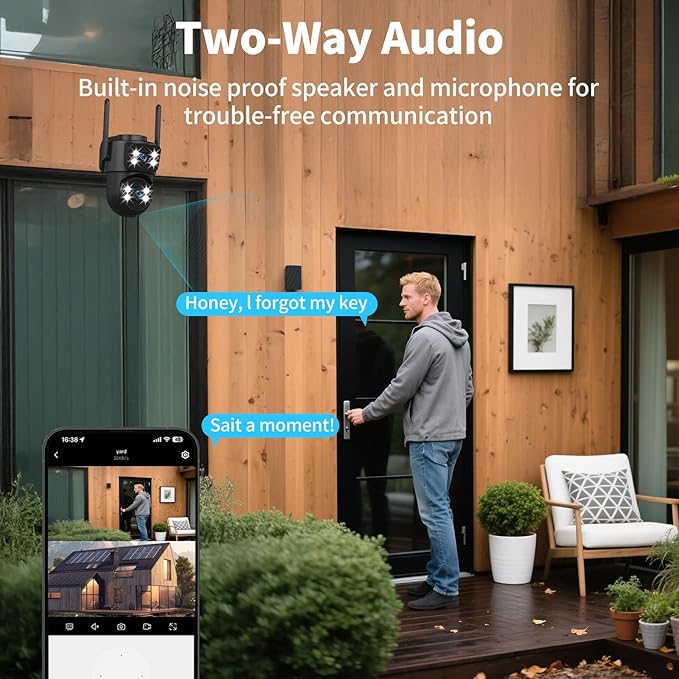 dzcctvipc 2K Dual-Lens WiFi Home Security Camera, Indoor/Outdoor Use, 360° Motion Tracking, Color Night Vision, IP65 Weatherproof, Two-Way Talk, Smart Camera, Works with Alexa & Google (No SD Card)