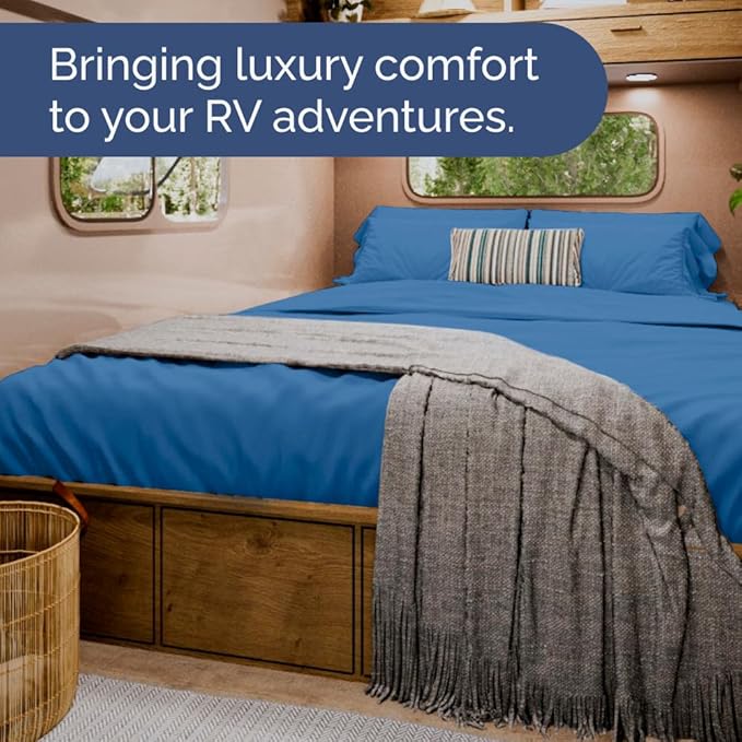 RV Short Queen Sheet Set 60 X 75 - 4 Piece RV Short Queen Bed Sheets - Soft, Breathable & Cooling - Designed for Bunks, Trailers & Campers - Fits 8” to 12" Mattress - Hotel Luxury Bedding - Royal Blue