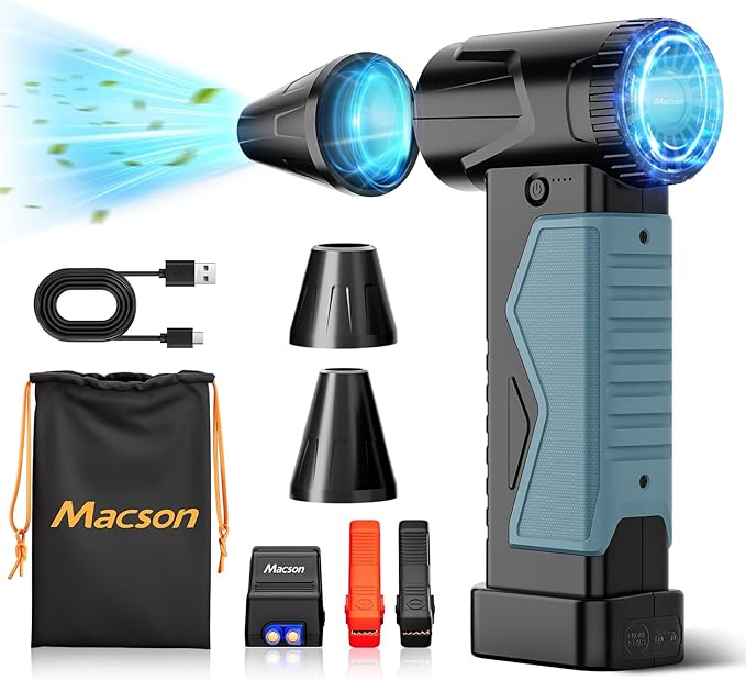 Macson 150000RPM Compressed Air Duster & Air Blower, 3-in-1 High-Speed Electric Air Duster with 6000A Jump Starter, Air Duster Rechargeable Battery Booster with LED Light for Home Car Cleaning