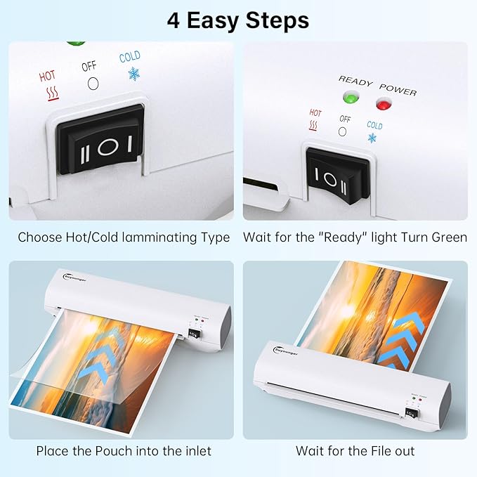 Buyounger Laminator Machine with 10 Laminating Sheets, 9 Inch Laminator Hot & Cold for A4/A5/A6, Thermal Laminating Machine for Home School Office