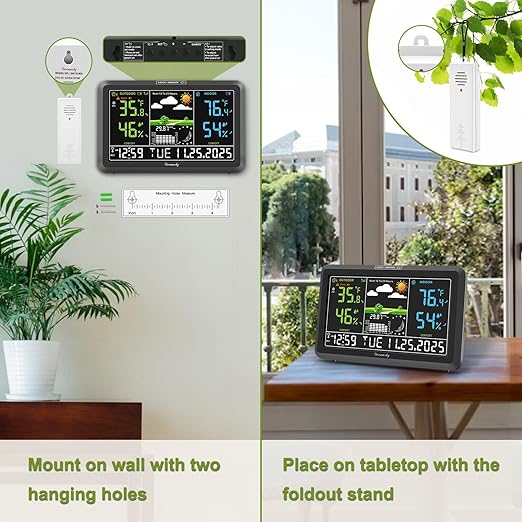 DreamSky Weather Station Indoor Outdoor Thermometer Wireless with Digital Atomic Clock for Home, Large Display with Dimmer, USB, Inside Outside Temperature Humidity Monitor (Adapter Powered)-3 Sensor