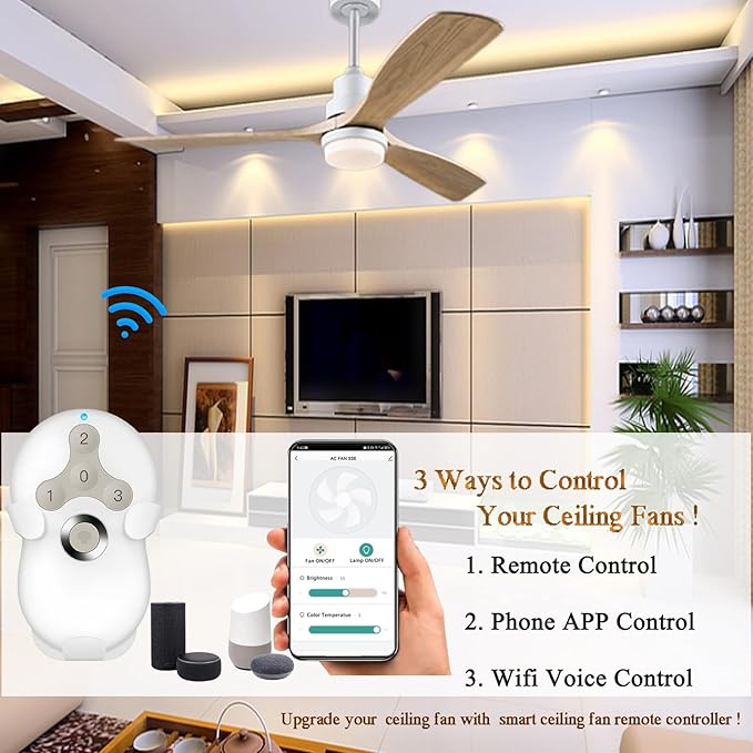 Smart WiFi Universal Ceiling Fan Remote Control Kit with Learning Setting, 3- Speed Light Dimmer Controller Works with Alexa Google Phone APP Control, Compatible with Hunter Hampton Bay Harbor Breeze
