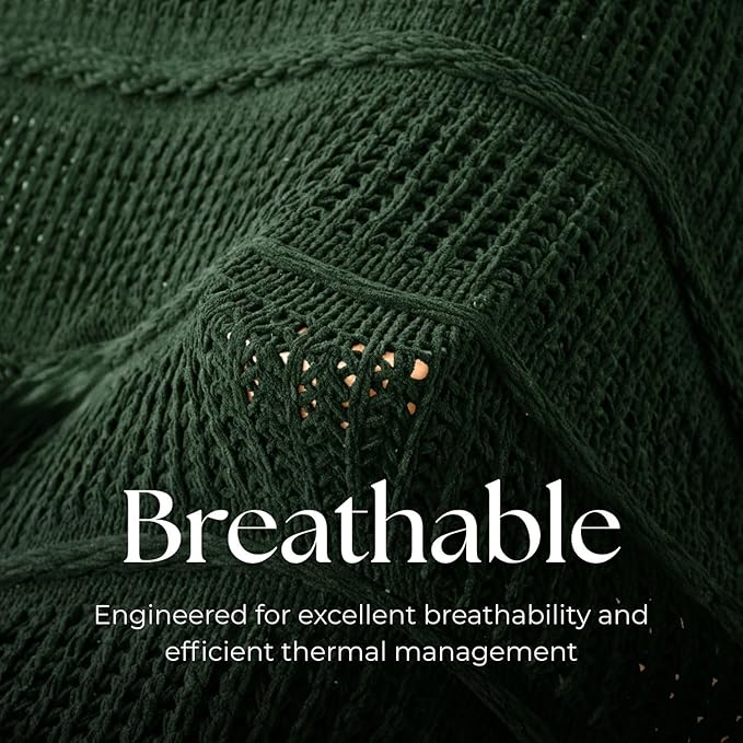 Boho Knitted Chenille Blanket with Tassels - Lightweight & Soft All-Season Throw - 3D Classic Pattern for Living Room Bedroom Couch, Imperial Green, Twin 60"x80"