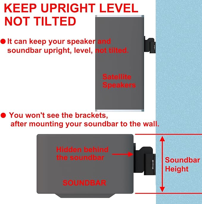 Pbxifge Soundbar Wall Mount Bracket for Vizio Soundbar, Speaker Wall Mounts for Surround Sound or Bookshelf Speakers, Wall Mounting Bracket Works with Most Speakers and Soundbars