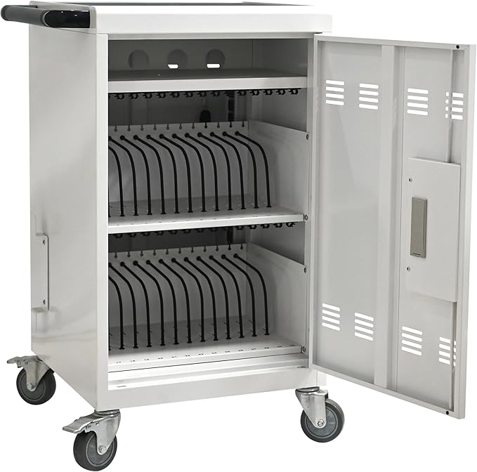 Aokleo Laptop Charging Cart,32 Devices Tablet Storage Carts for pad Up to 16.3" Screen, Classroom Computer Mobile Charging Station for Pads, Chromebooks,Laptops, Updated Password Lock(32 Bay-White)
