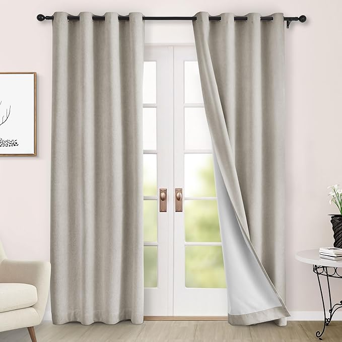 Macochico Thermal Blackout Chenille Curtains 100% Blackout Window Draperies for Living Room Bedroom Auditorium Banquet Hotel Beige Curtains with Tieback Classic Home Decor 72" Wx102 L 1 Panel