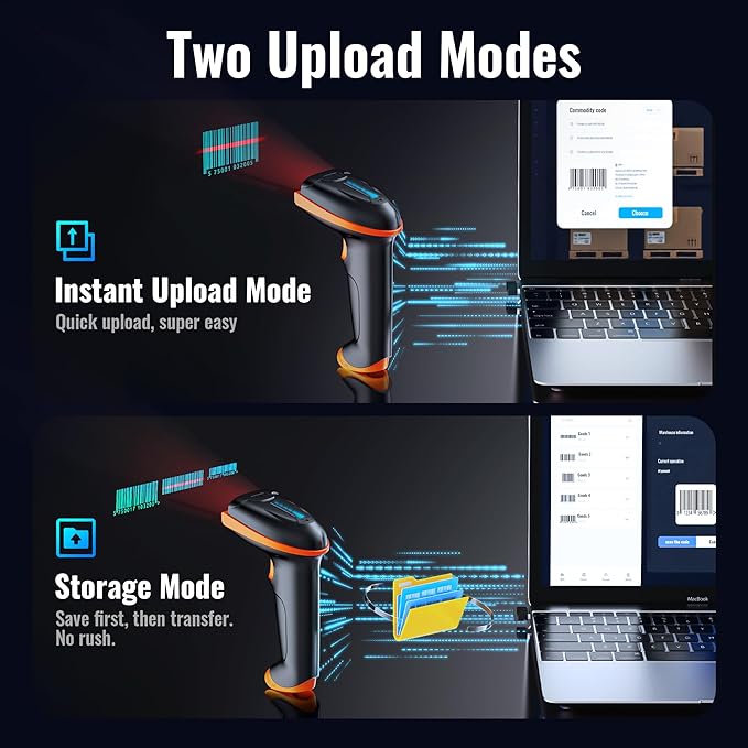 Tera Barcode Scanner Wireless 1D Laser Cordless Barcode Reader with Battery Level Indicator, Versatile 2 in 1 2.4Ghz Wireless and USB 2.0 Wired