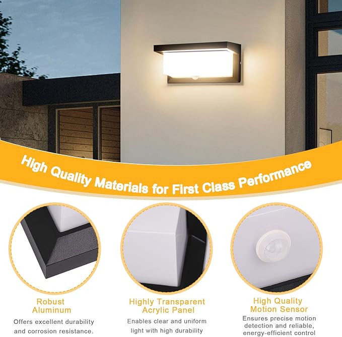 Sorfia 18W Motion Sensor Outdoor Lights Wired, IP65 Aluminum LED Outdoor Motion Sensor Light Indoor,Motion Lights for Outside Dusk to Dawn Outside Lighting Fixtures LED Porch Light Wall Mount 110V