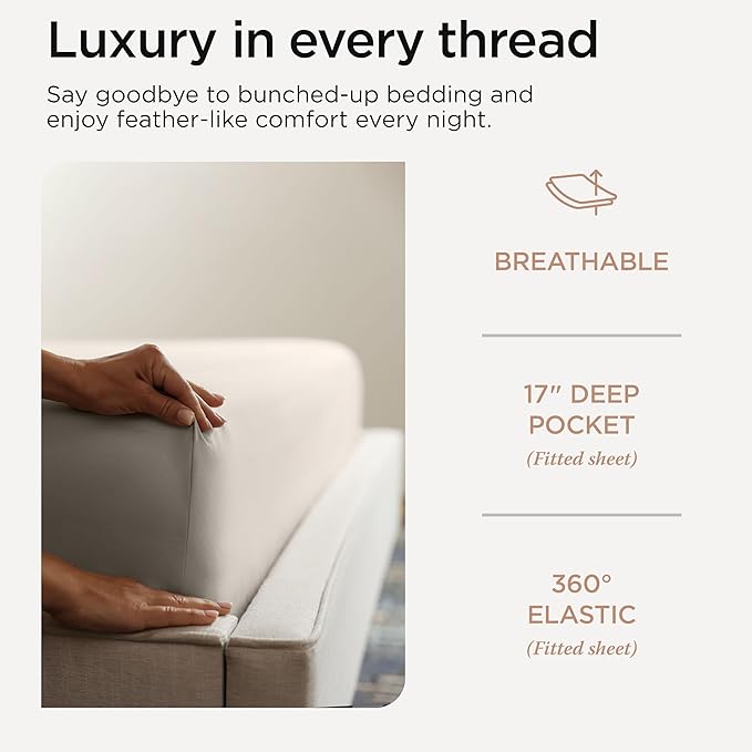 Threadmill California King Sheets, Certified American Supima Cotton Sheets, 1200 Thread Count Hotel Quality, 4 Piece Luxury Bed Sheets Set with Elasticized Extra Deep Pocket, Taupe