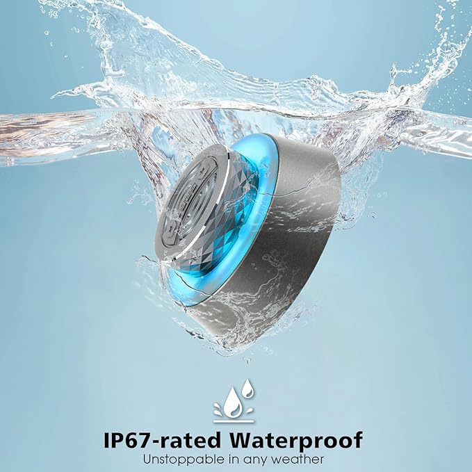 Okjew Bluetooth Shower Speaker, IP67 Waterproof Wireless Speaker with Colorful LED Lights, True Wireless 3D Stereo Sound, Portable Outdoor Speakers for Beach, Pool, Kayak, Travel, and Home Use (Blue)