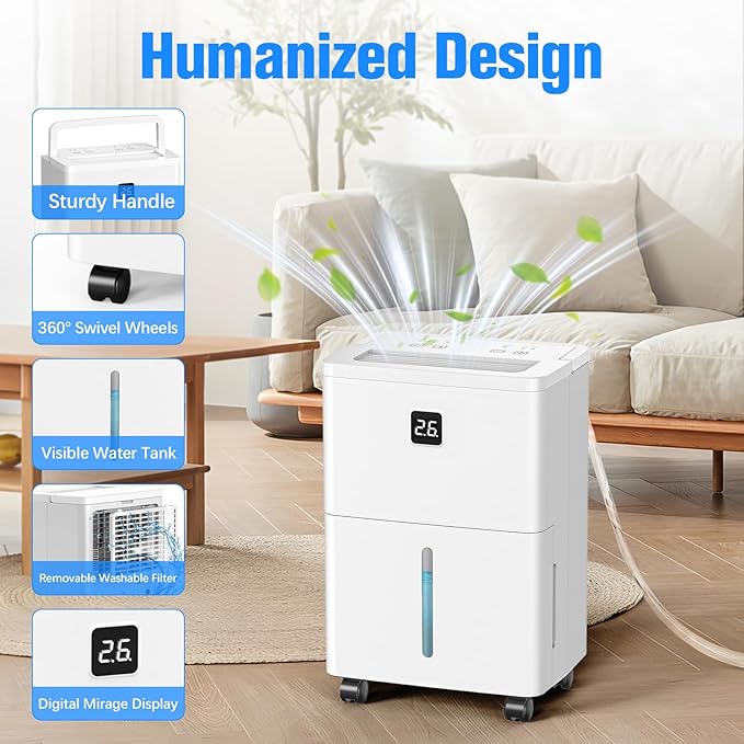 DEVERSE Max 25 Pints Dehumidifier for Home/Bedroom/Basement, 1500 Sq.Ft Coverage, with Drain Hose, Smart Humidity Control & Large Tank