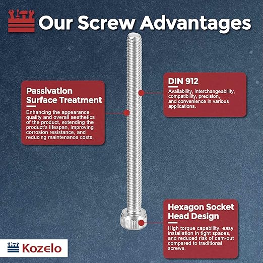 Kozelo 30pcs Socket Head Cap Screws - [M4-0.7 x 50mm] 304 Stainless Steel Allen Socket Drive for Electrical Motor 3D Printing Fan Engine Replacement Use, Silver