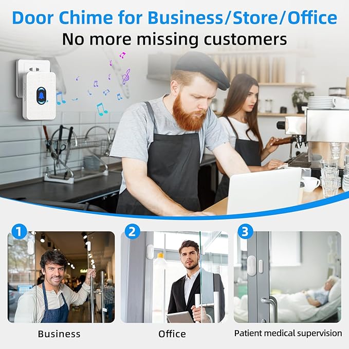 Door Chime, Daytech Wireless Door Sensor Chime 800ft Range Door Entry Chime with 20 Chimes 5 Adjustable Volume Mute Mode LED Indicator Door Open Chime for Business/Home When Entering, Door Open Alert