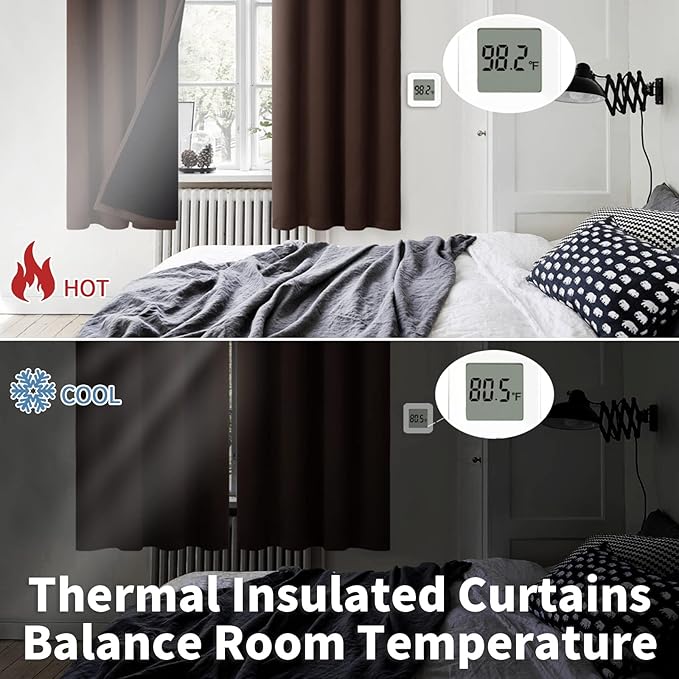 BGment Thermal Insulated 100% Blackout Curtains for Bedroom with Black Liner, Double Layer Full Room Darkening Noise Reducing Grommet Curtain (42 x 84 Inch, Brown, 2 Panels)