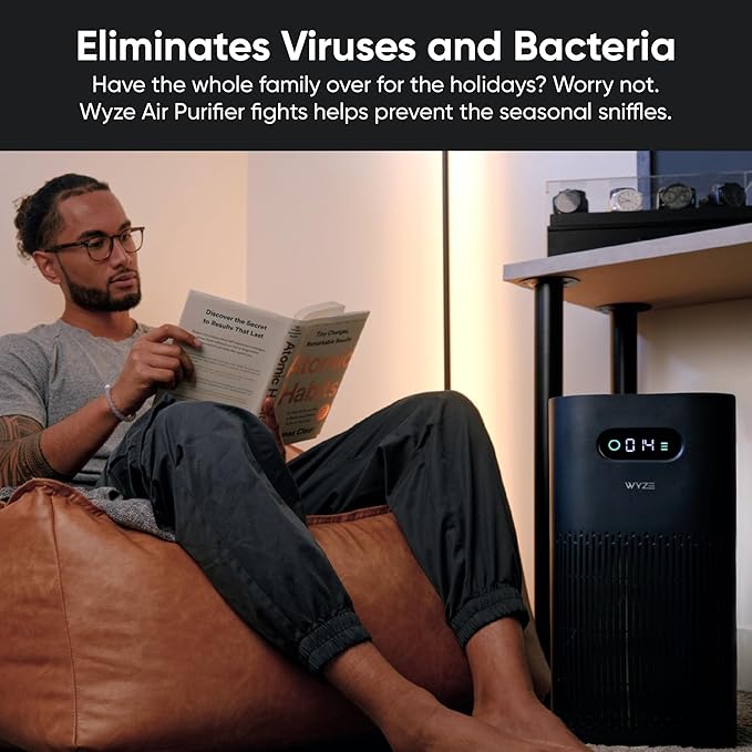Wyze Air Purifier with Allergen Filter(Standard), for Home Large Room, HEPA 13, 21db Quiet Sleep Mode, 550 sq ft, Remove 99.97% Pet Hair, Pollen, Dust, Dander, Smoke, Smart WiFi Alexa Google, Black