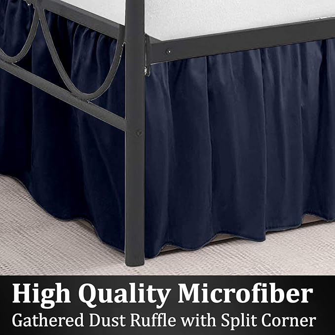 SKY BEDDINGS - Full Size Ruffled Bed Skirt with Split Corners - 16 Inch Drop Dust Ruffle Bed Skirt with Platform Three Sided Coverage - 100% Microfiber, Navy Blue