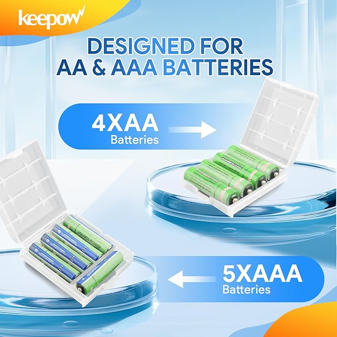 KEEPOW 9 Pcs AA/AAA Battery Storage Case Holder Box, Clear Color