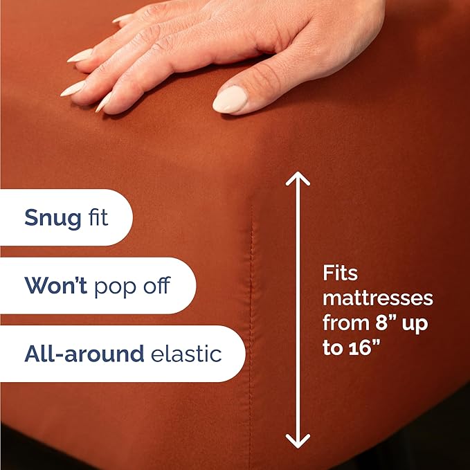 Twin 4 Piece Sheet Set - Cooling, Comfy & Breathable - Hotel Luxury Bedding, Includes Fitted Sheet for Women, Men, Kids & Teens - 1 Flat, 1 Fitted Sheet, 2 Pillowcases with Deep Pockets - Terracotta