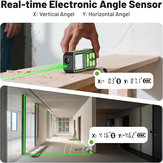 Huepar 330FT Green Laser Measuring Tool with Angle Sensor, ±1/16in (±1.5MM) Accuracy, Rechargeable Digital Laser Room Measuring Device, Laser Distance Measurement, Gifts for Men, Fathers Day Birthday