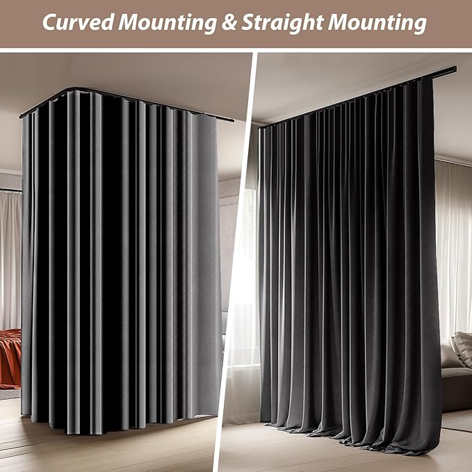 Room Divider Curtains with Ceiling Curtain Track Set Window Curtain for Bedroom,Living Room Total Blackout Thermal Insulated Privacy Ceiling Track Curtain W 6 × H 7 FT Grey drape&Black track
