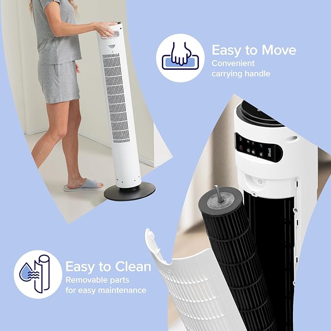 LEVOIT Classic 42-inch Tower Fan for Home, 1472 CFM Powerful Fan, 22dB Quiet as You Sleep, 90° L&R Oscillation, 60° U&D Airflow, 12H Timer, 5-Speed and 4 Modes with Temperature Sensor, Remote Control