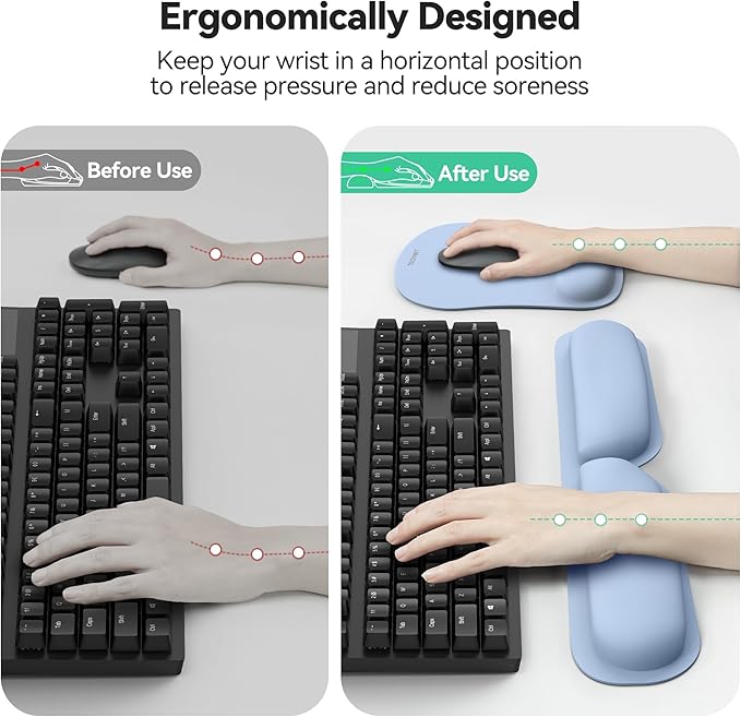 TECKNET Ergonomic Keyboard Wrist Rest and Mouse Pad, Foldable Memory Foam Wrist Rest for Computer Keyboard, Durable Mousepad for Computer Laptop Mac, Lightweight for Easy Typing and Pain Relief, Blue