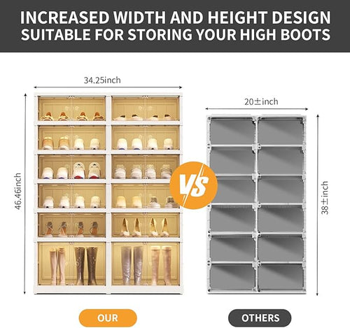 6-Tier Foldable Shoe Rack Organizer for Closet 24Pairs Plastic Shoe Shelf Collapsible Shoes Storage Box Clear Shoe Boxes Stackable with Door Easy Assembly Shoe Cabinet with Lids Large