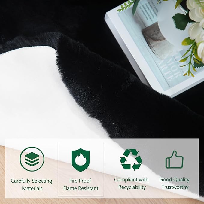 Latepis Round Area Rugs 6ft Black Carpet for Bedroom Washable Shaggy Rug Faux Rabbit Fur Fluffy Shag Rugs Large Circle Rug for Living Room Nursery Playroom