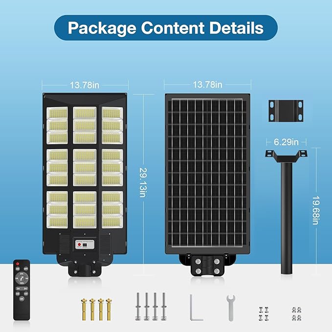 10000W Solar Street Lights Outdoor - Solar Lights Outdoor Waterproof Motion Sensor, Solar Parking Lot Lights Commercial Dusk to Dawn, LED Street Light Solar Powered for Outside, Yard