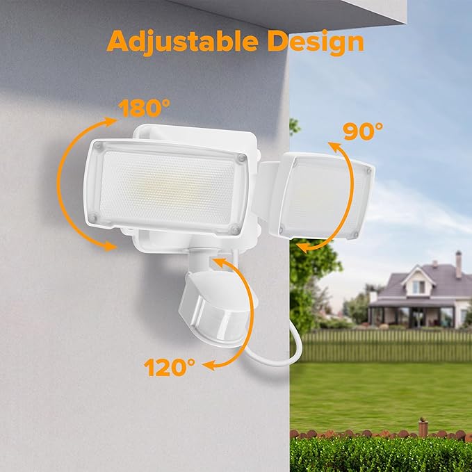 LUTEC 21W Plug in Motion Sensor Light Outdoor, Flood Lights Outdoor Motion Sensor,2500LM, 5000K Daylight,IP65 Waterproof,Adjustable 2 Heads Wall Light for Garage, Porch, Yard - White