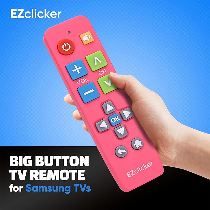 Samsung Replacement TV Remote Compatible with Samsung TV's ONLY (Pink) Big Button TV Remote Control, Simplified and Easy to Use (2xAAA Batteries not Included)