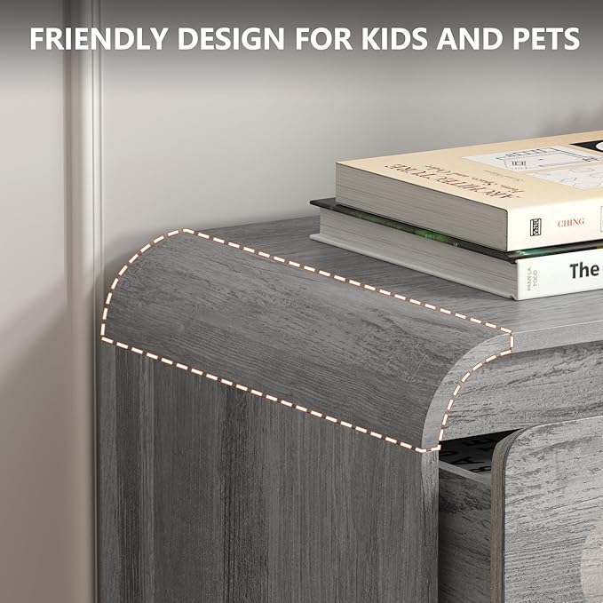 5 Piece Bedroom Sets, Modern Dresser and Nightstand Sets & Bookshelf with Safe Curved Design, Including Tall Bookshelf High & Wide 6 Drawer Dressers and Night Stand Set of 2 for Bedroom, Grey