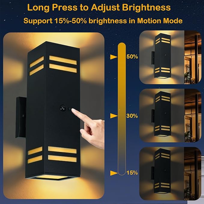 iYogaled Dusk to Dawn Motion Sensor Porch Light with 3 Lighting Modes, Aluminum Exterior Light Fixtures,25ft Detection Range Waterproof Sconce for Entryway, Patio, Garage,ETL Listed