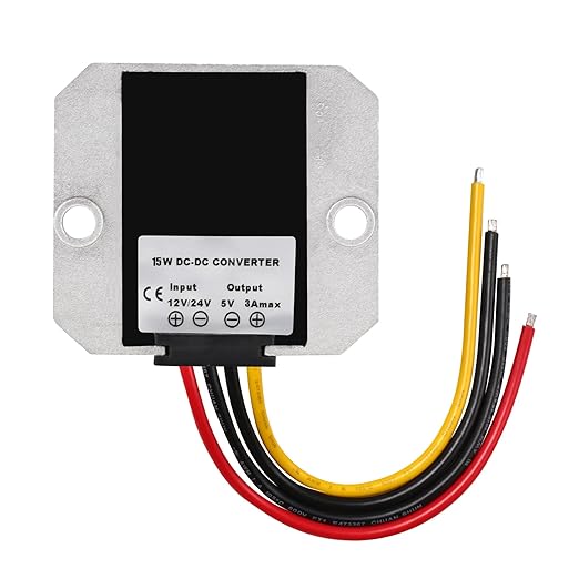 MGGi DC/DC Voltage Reducer Converter Regulator 12V 24V Step Down to 5V 3A 15W, Converter Regulator Power Supply Module Buck Transformer for Golf Cart Forklifts Car Vehicle, Aluminum