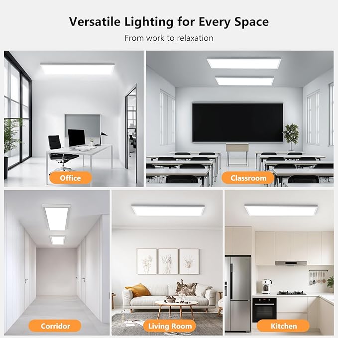 AIKVSXER 2 Pack 1x4 LED Panel Light Surface Mount, 50W 5500LM, 3CCT (3000K-5000K), Ultra-Thin 48In, Triac Dimmable, Energy Efficient, Ceiling Light for Kitchen Garage Office Basement
