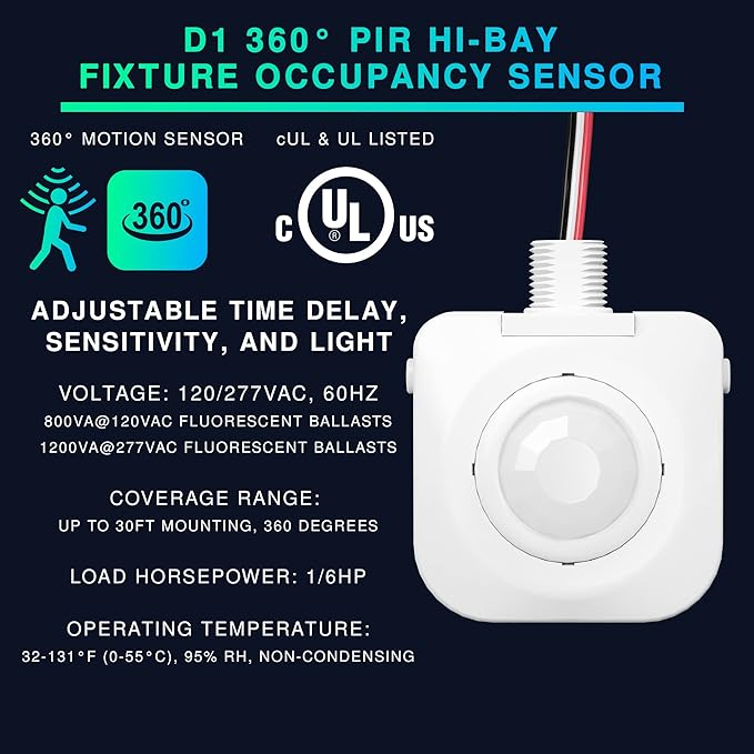 EverElectrix 50 Pack Ceiling Occupancy Motion Sensor, Passive Infrared Technology, High Bay Fixture Mount 360 Degree, Hard-Wired, 120-277 VAC, Commercial/Industrial Grade