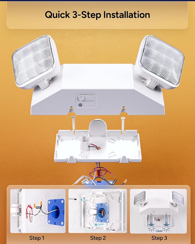 Sunco LED Emergency Lights, Commercial Lighting for Business, Power Outages, Offices, with Backup Battery (90 Minutes), Wall Mount, Hard Wired, 120-277V, Fire Resistant (94V-0) UL.