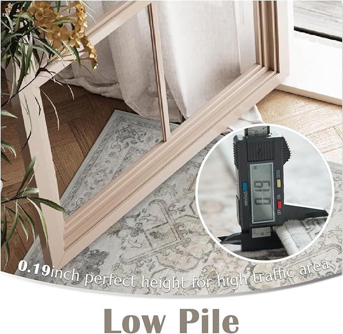jinchan Hallway Runner Rug 3x8 Machine Washable - Vintage Floral Non-Slip Low-Pile Soft Ultra-Thin Faux Wool Kitchen Rug Distressed Carpet Runner for Farmhouse Bedroom Laundry Room (3x8ft, Taupe)