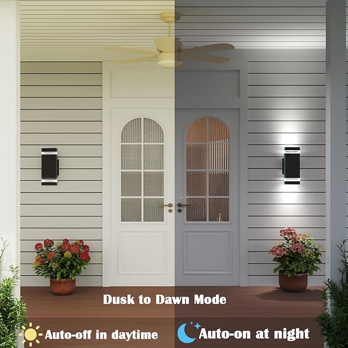 rosykite Motion Sensor Outdoor Wall Lights, Dusk to Dawn Exterior Light Fixtures with 3 Lighting Modes,Up and Down Porch Lights 5000K Daylight, Waterproof Modern Wall Sconce for House, Patio, Garage