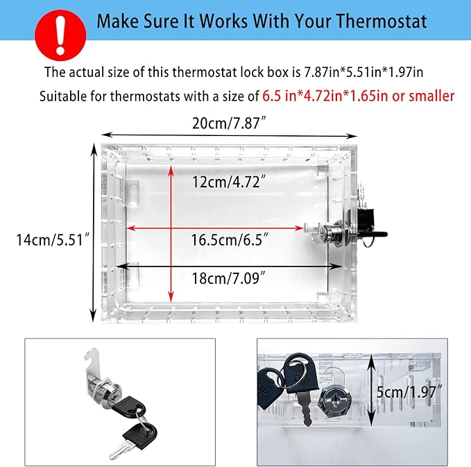 Young Dance Universal Thermostat Lock Box with Key,Clear Large Thermostats Guard for Thermostat on Wall,Thermostat Cover Fits Thermostats 6.5" H x 4.72" W x 1.97" D or Smaller (1 Set)