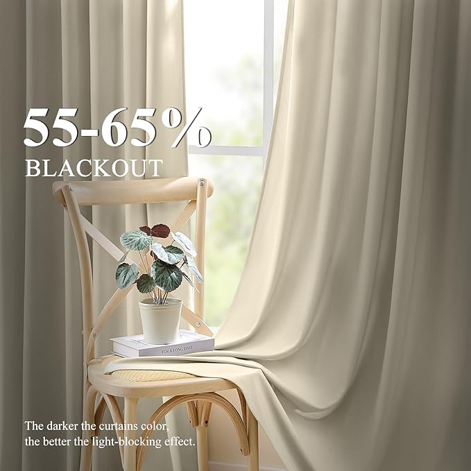 Ivory Velvet Curtains 90 Inches for Bedroom Light Reducing Thermal Insulated Heavy Velvet Curtain Luxury Modern Privacy Window Drapes for Living Room, Back Tab Rod Pocket, W52 x L90, 2 Panels