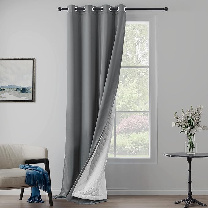Grey Soundproof Curtains 3-in-1 Blackout Curtains Energy Saving Thermal Insulation Drapes for Winter Grommet Sound Dampening Curtains for Bedroom Living Room (1 Panel, Grey, 50" x 108")